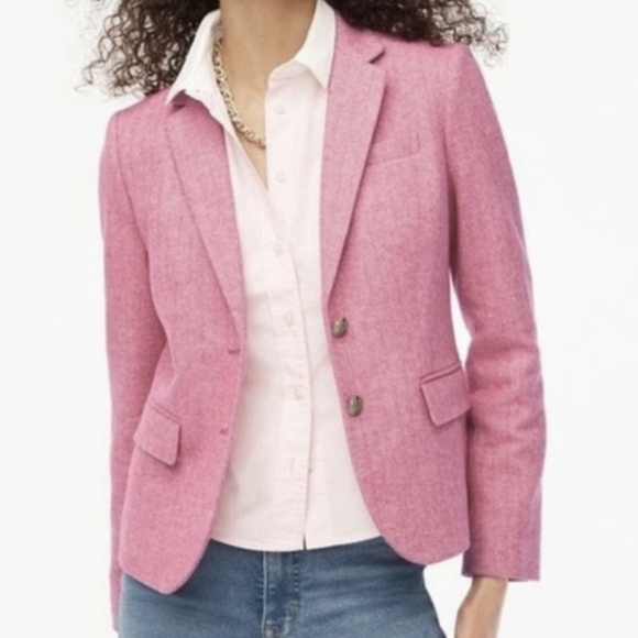J. Crew Factory Women's Pink Herringbone Wool Blend Schoolboy Blazer - Size 22 - Picture 15 of 15